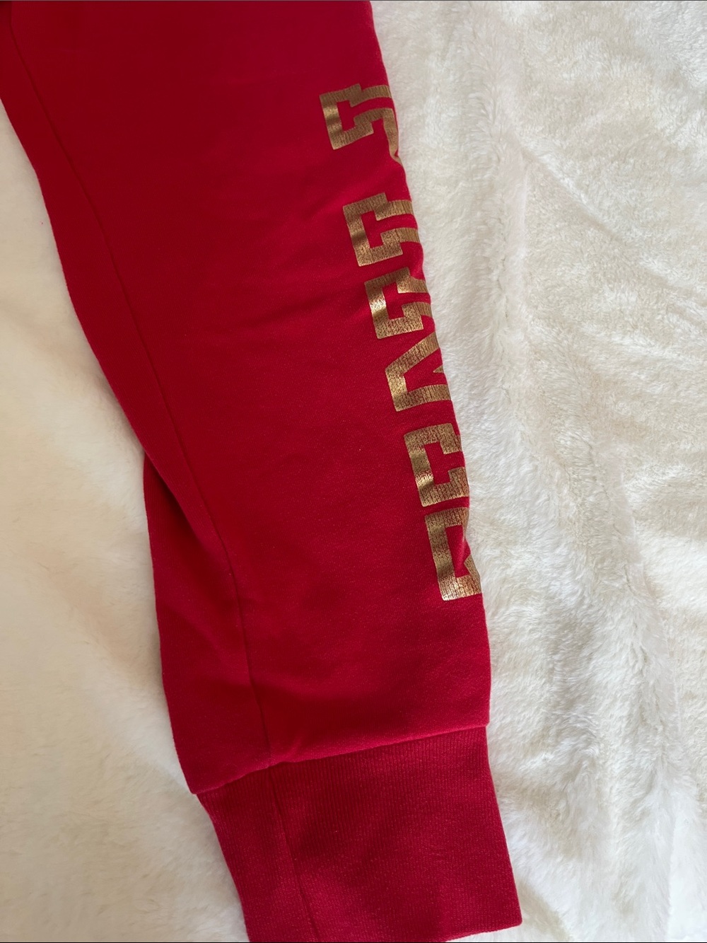 PINK Victoria's Secret Red Kids Sweatpants with Gold Side Logo - Picture 2 of 5